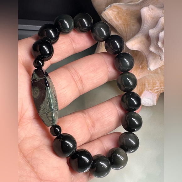 OBSIDIAN + KAMBABA NATURAL BRACELET size 7.5” - Picture 11 of 16